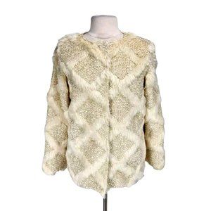 MADISON AVE BY DENNIS BASSO Women Snap Up Faux Fur Jacket Size XS Loose Fit 168P